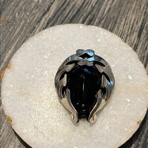 Black and Silver Aztec Mask Southwestern Brooch signed